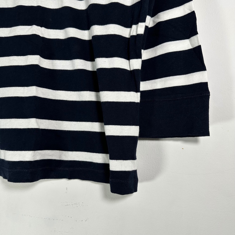 Chaps Womens XL Navy Blue White Striped Cotton Long Sleeve Top Sleeve Pocket B84 - Picture 6 of 6